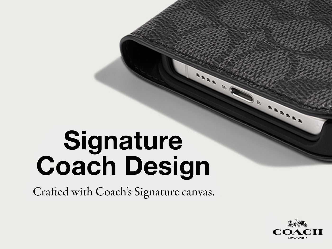 Coque Coach Folio Signature C pour iPhone 15 Pro - Charbon