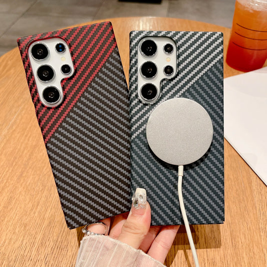 Coque magnétique ultra fine en fibre de carbone pour Samsung S25, S24, S23, S22, Note 20 Ultra, 10 Plus, rigide en polycarbonate