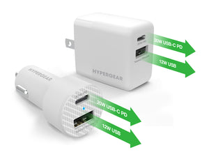 Pack HyperGear 20 W blanc double port USB-A + USB-C CLA + chargeur mural