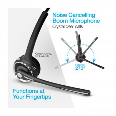 Naztech Black N980 BT Bluetooth Over-the-Head Boom Headset w/Base
