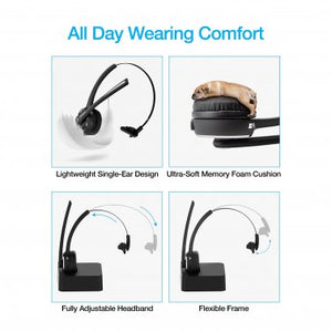 Naztech Black N980 BT Bluetooth Over-the-Head Boom Headset w/Base