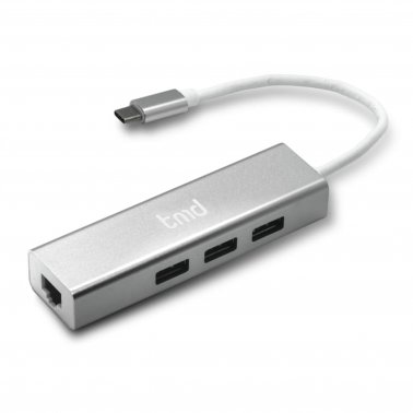 tmd USB-C to Ethernet/USB x 3 Adapter - Silver
