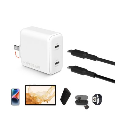 Hypergear Hub de chargeur mural USB-C PD mural double port 40 W 20 W USB-C PD/PPS - Blanc 