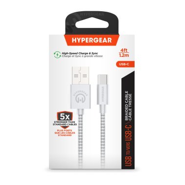HyperGear 4 ft. 120cm USB-A to USB-C Braided Charge and Sync Cable - White
