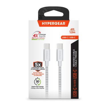 HyperGear 4 ft. 120cm USB-C to USB-C Braided Charge and Sync Cable - White