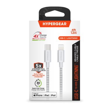 HyperGear 4 ft. 120cm USB-C to Lightning Braided Charge and Sync Cable - White