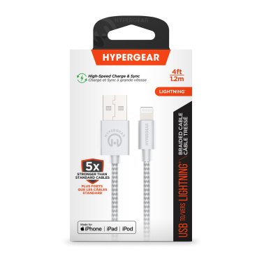 HyperGear 4 ft. 120cm USB-A to Lightning Braided Charge and Sync Cable - White