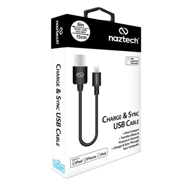Naztech 6in. USB-A to Lightning Charge and Sync Cable - Black