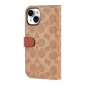 Coque Coach Folio Signature C pour iPhone 15/14/13 - Marron clair 