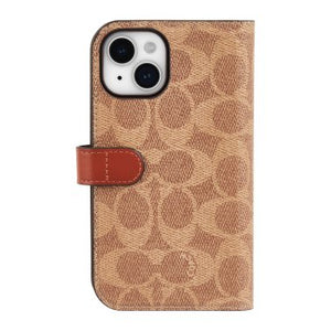 Coque Coach Folio Signature C pour iPhone 15/14/13 - Marron clair 