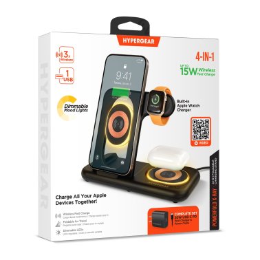 HyperGear PowerFold X-Ray 4-in-1 Foldable Wireless Charging Stand with 15W Wireless Fast Charge