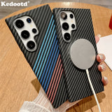 Ultra Thin Carbon Fiber Texture Armor Magnetic For Magsafe Case For Samsung S25 S24 S23 S22 Note 20 Ultra 10 Plus Hard PC Cover