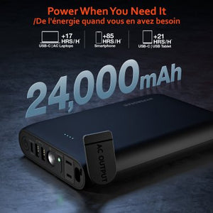 HyperGear 24,000mAh 65W USB-C + A/C Outlet Power Brick Laptop Power Bank